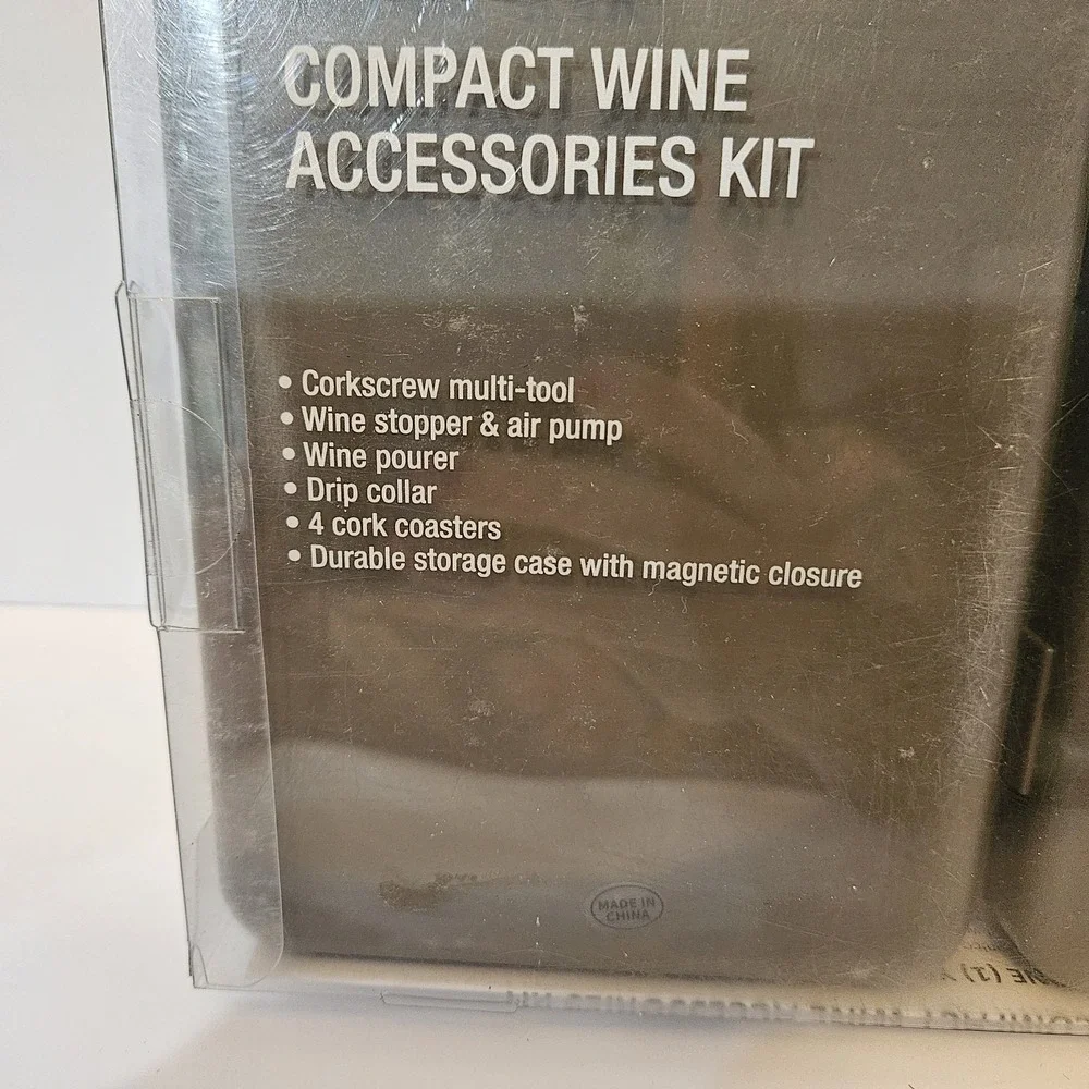 Brookstone Compact Wine Accessories 9PCS With CASE SEALED Corkscrew Coasters